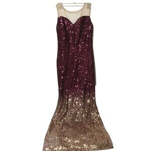 Windsor Gown Girls SZ 2‎ Formal Full Length Burgundy Rose Gold Ombre Sequin Prom